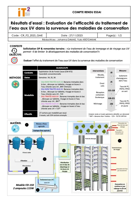 Evaluation de l’efficacité du traitement de l’eau aux UV dans la survenue des maladies de conservation (7-CR_IT2_2023_GME_-Resultat-dessai-Traitement-de-leau-aux-UV-MDC_diffusion)
